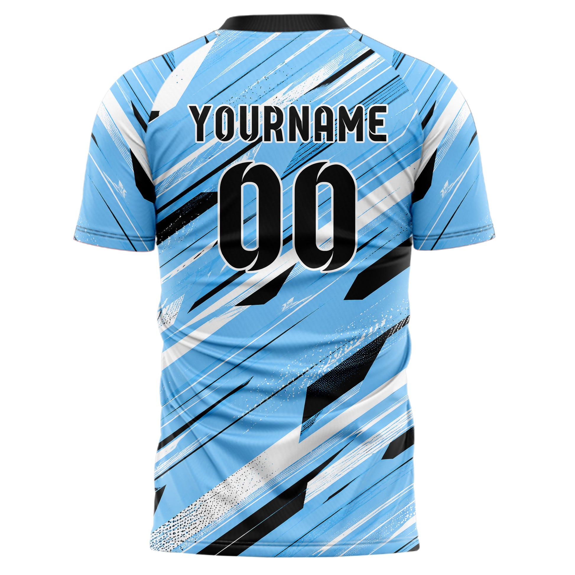 Puderblau lebendiges abstrakte Linien diagonale Streamlines Design 12-0075 individuelles Fußballtrikot back