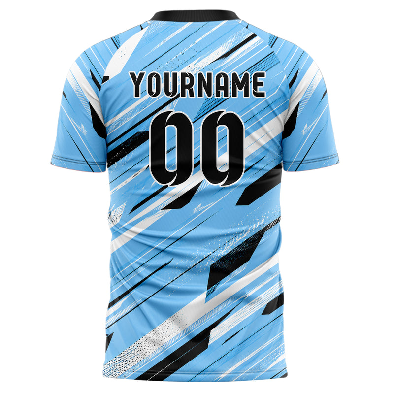 Puderblau lebendiges abstrakte Linien diagonale Streamlines Design 12-0075 individuelles Fußballtrikot back