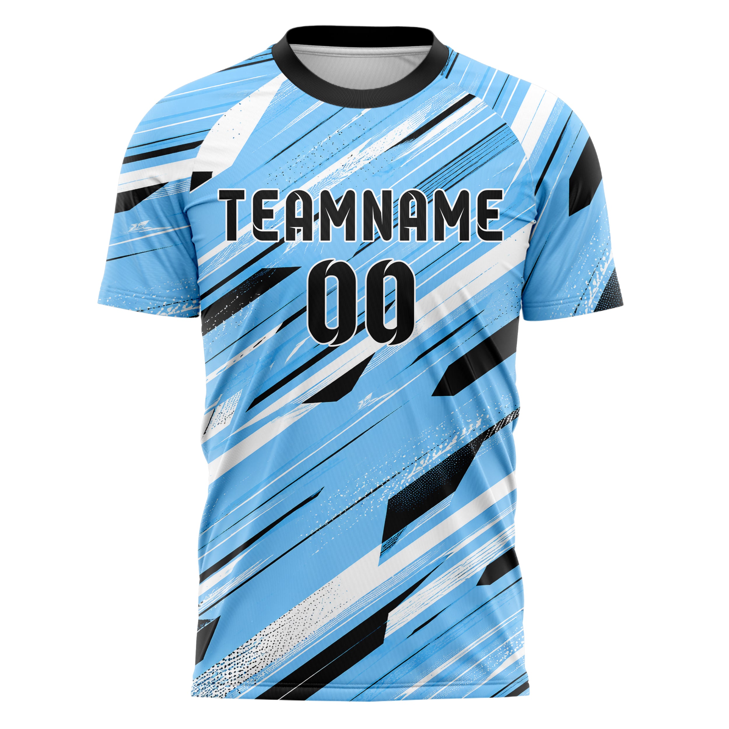 Puderblau lebendiges abstrakte Linien diagonale Streamlines Design 12-0075 individuelles Fußballtrikot front
