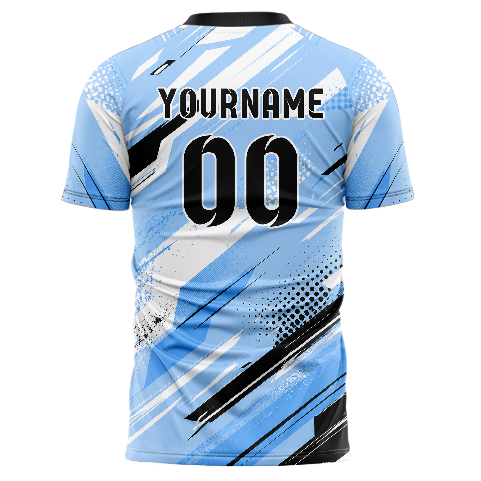 Puderblau lebendiges abstrakte Linien diagonale Streamlines Design 12-0387 individuelles Fußballtrikot back