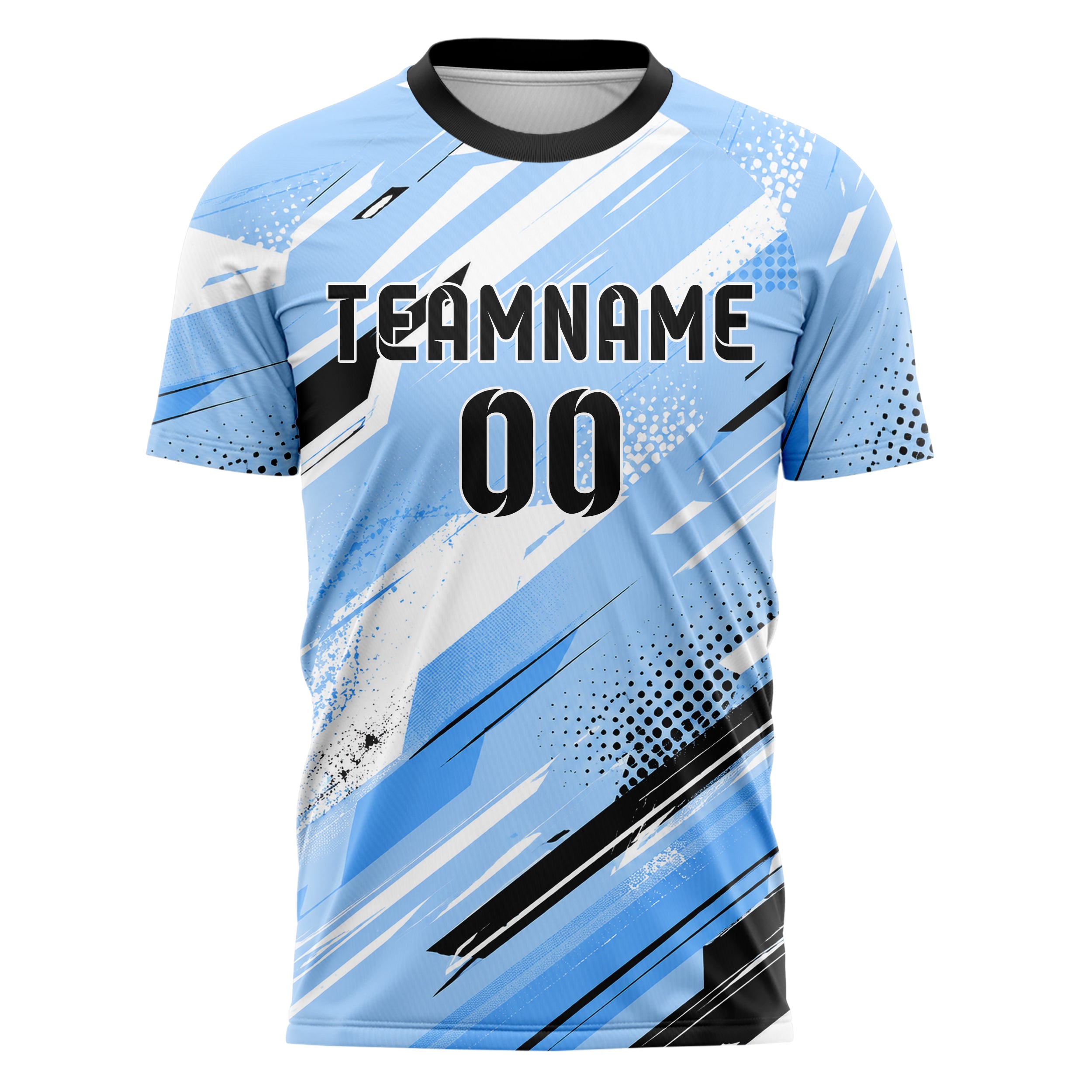 Puderblau lebendiges abstrakte Linien diagonale Streamlines Design 12-0387 individuelles Fußballtrikot front
