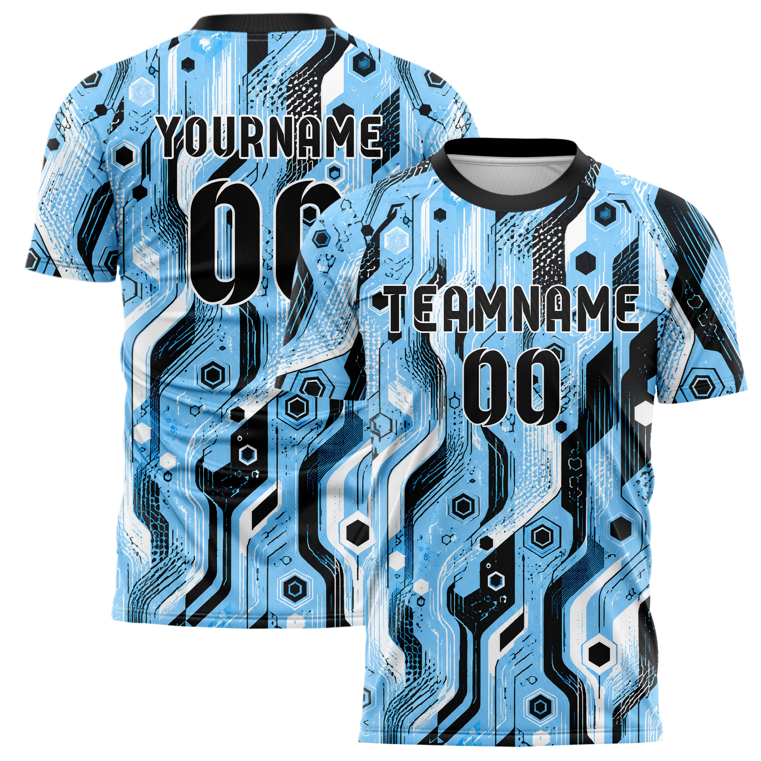 Puderblau lebendiges abstrakte Linien Hexagons Curve Lines Design 12-0381 individuelles Fußballtrikot main