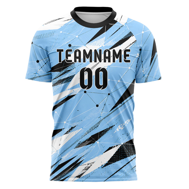 Puderblau lebendiges abstrakte Linien Network Web Design 12-0087 individuelles Fußballtrikot front