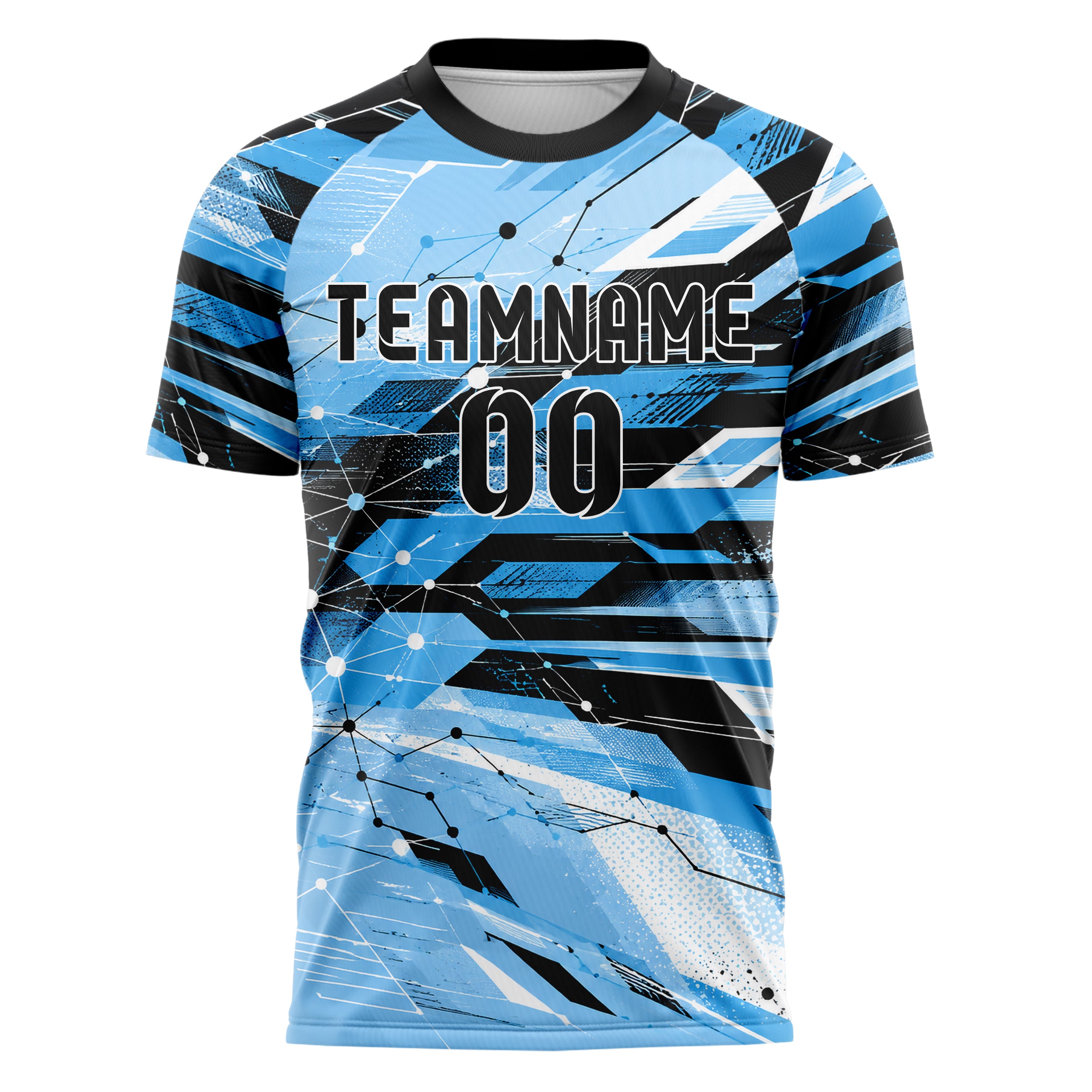 Puderblau lebendiges abstrakte Linien Network Web Design 12-0111 individuelles Fußballtrikot front