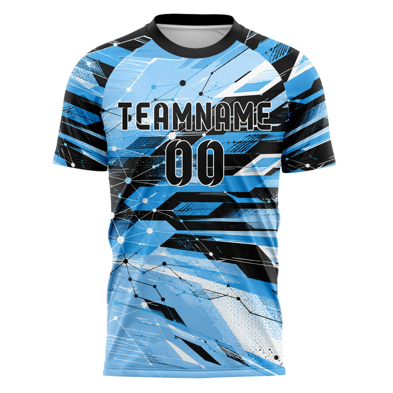 Puderblau lebendiges abstrakte Linien Network Web Design 12-0111 individuelles Fußballtrikot front