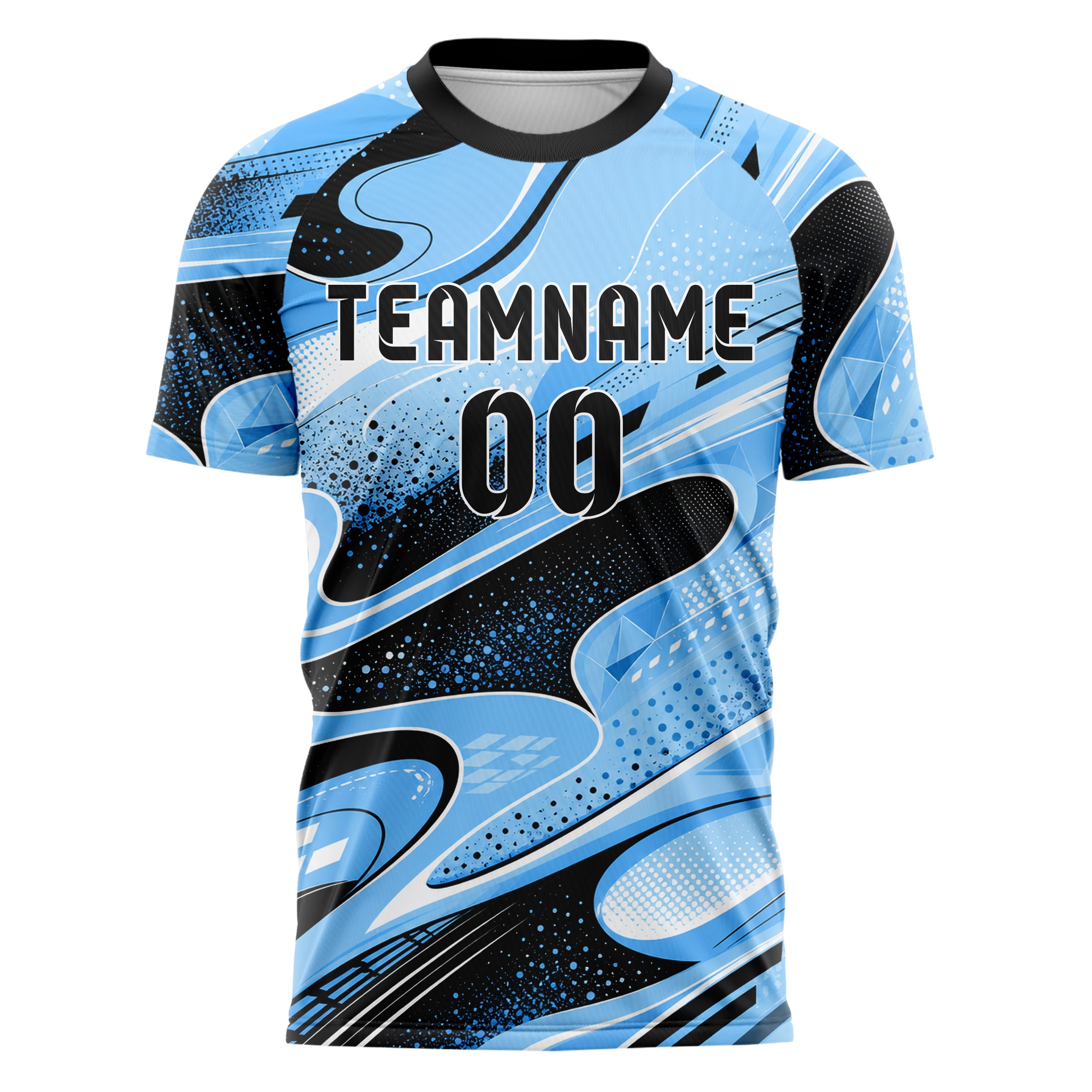 Puderblau lebendiges abstrakte Linien Organic Blobs Outline Design 12-0564 individuelles Fußballtrikot front