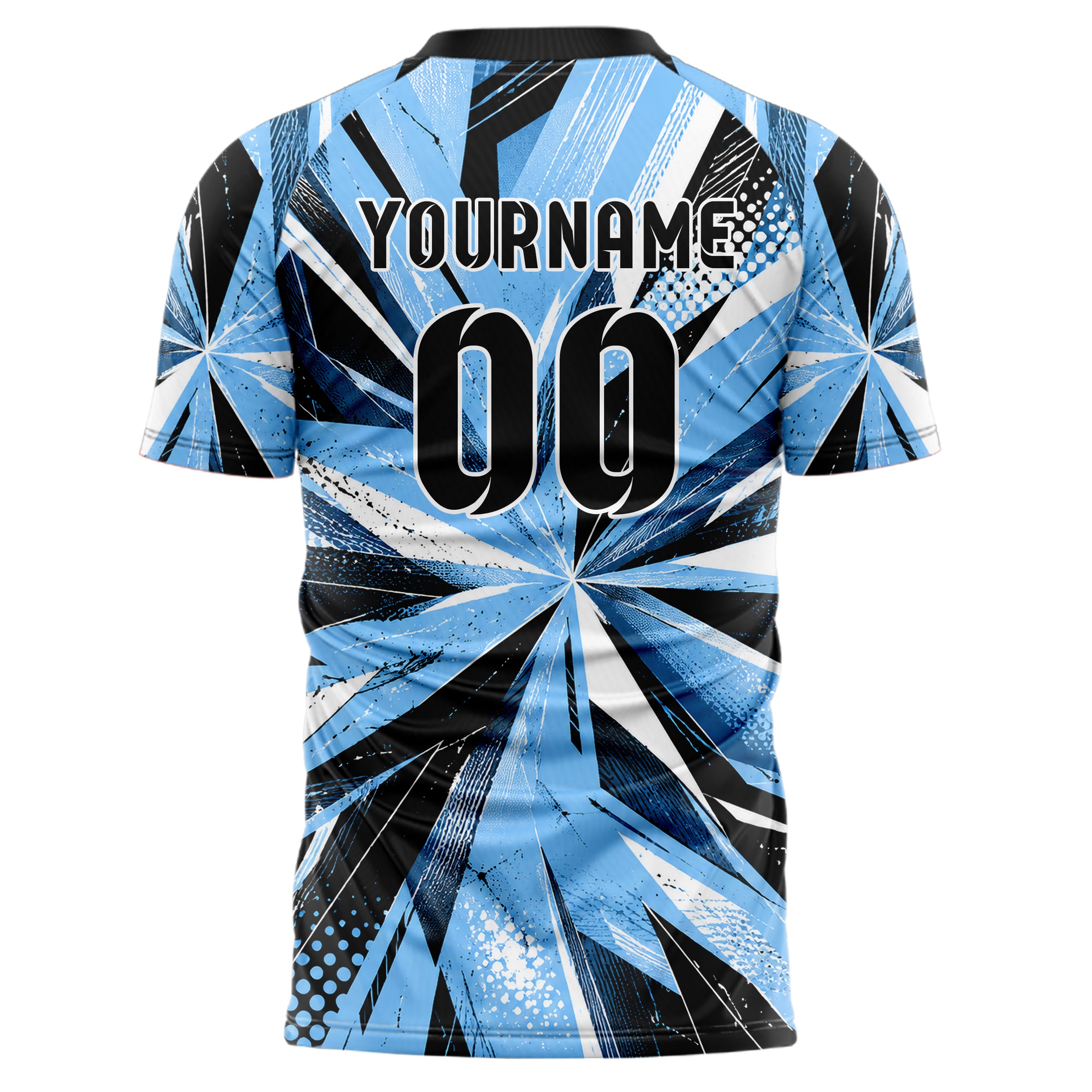 Puderblau lebendiges abstrakte Linien Polygon Shards Design 12-0042 individuelles Fußballtrikot back