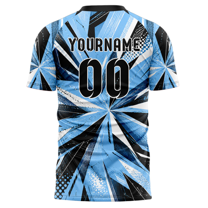 Puderblau lebendiges abstrakte Linien Polygon Shards Design 12-0042 individuelles Fußballtrikot back