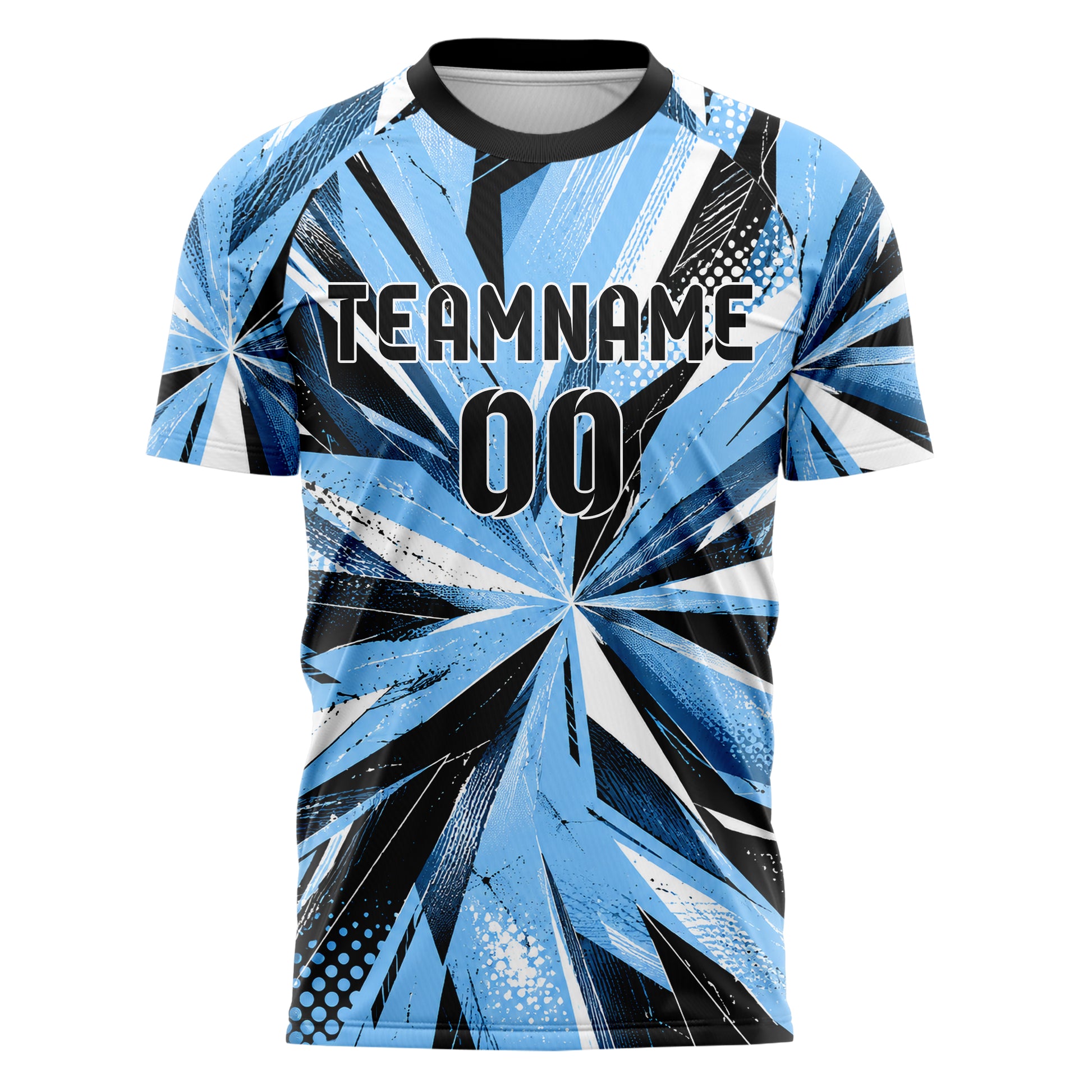 Puderblau lebendiges abstrakte Linien Polygon Shards Design 12-0042 individuelles Fußballtrikot front