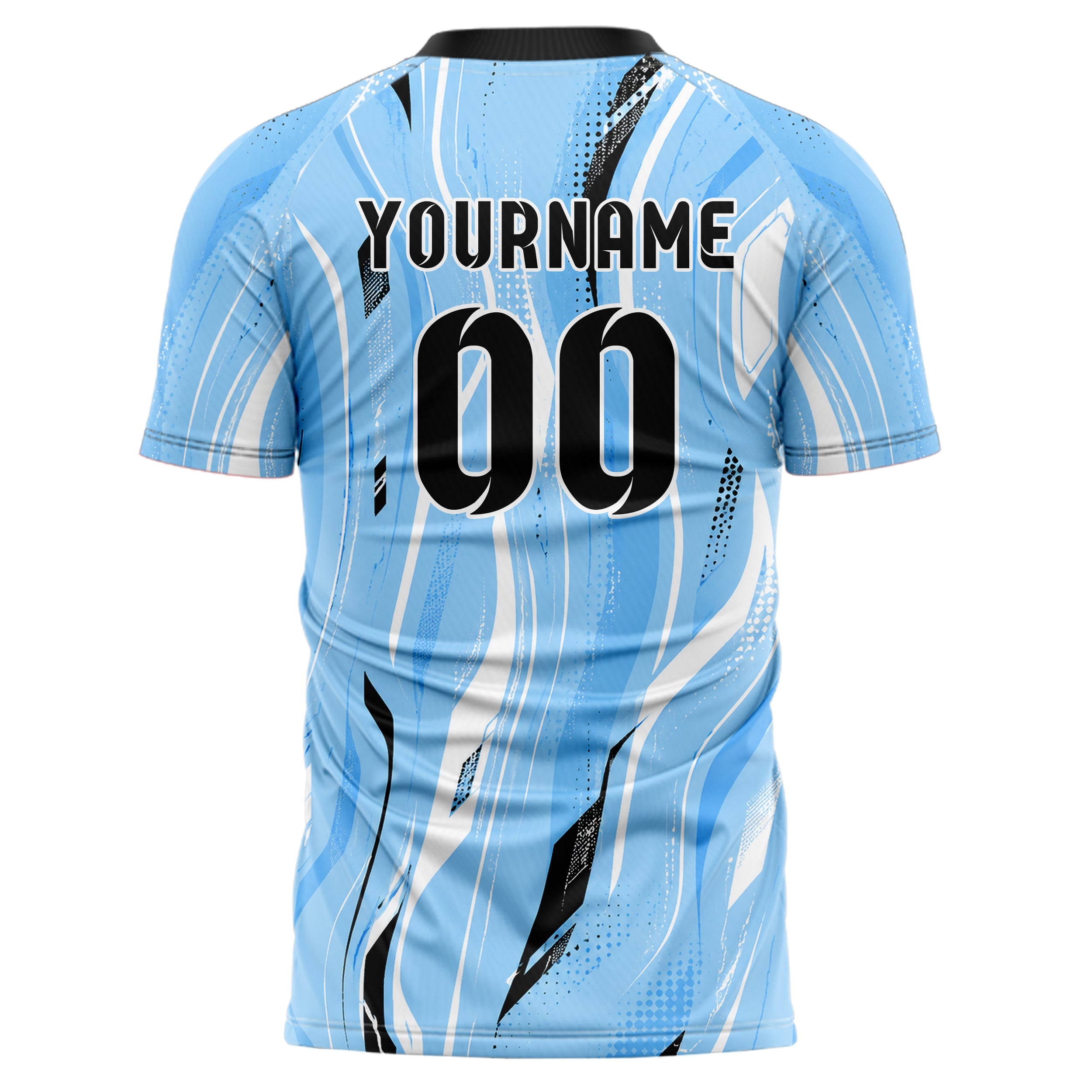 Puderblau lebendiges abstrakte Linien wavy Parallel Curves Design 12-0150 individuelles Fußballtrikot back