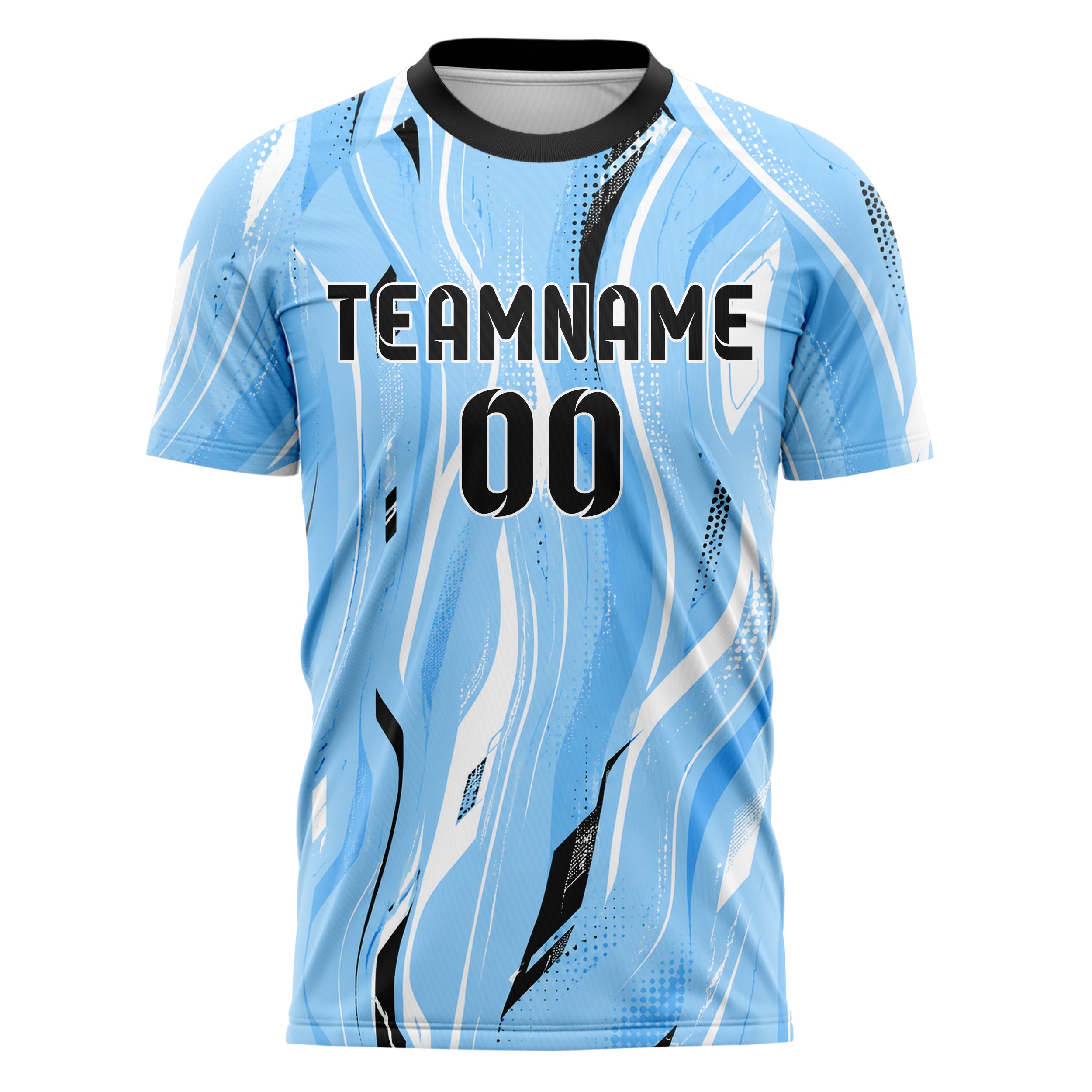 Puderblau lebendiges abstrakte Linien wavy Parallel Curves Design 12-0150 individuelles Fußballtrikot front