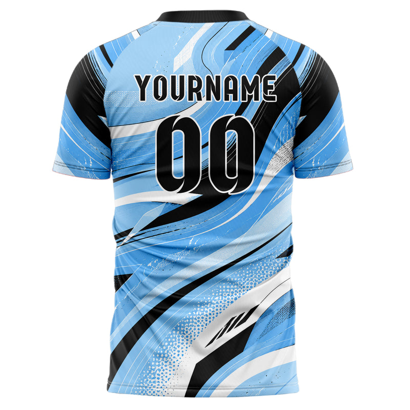 Puderblau lebendiges abstrakte Linien wavy Parallel Curves Design 12-0390 individuelles Fußballtrikot back
