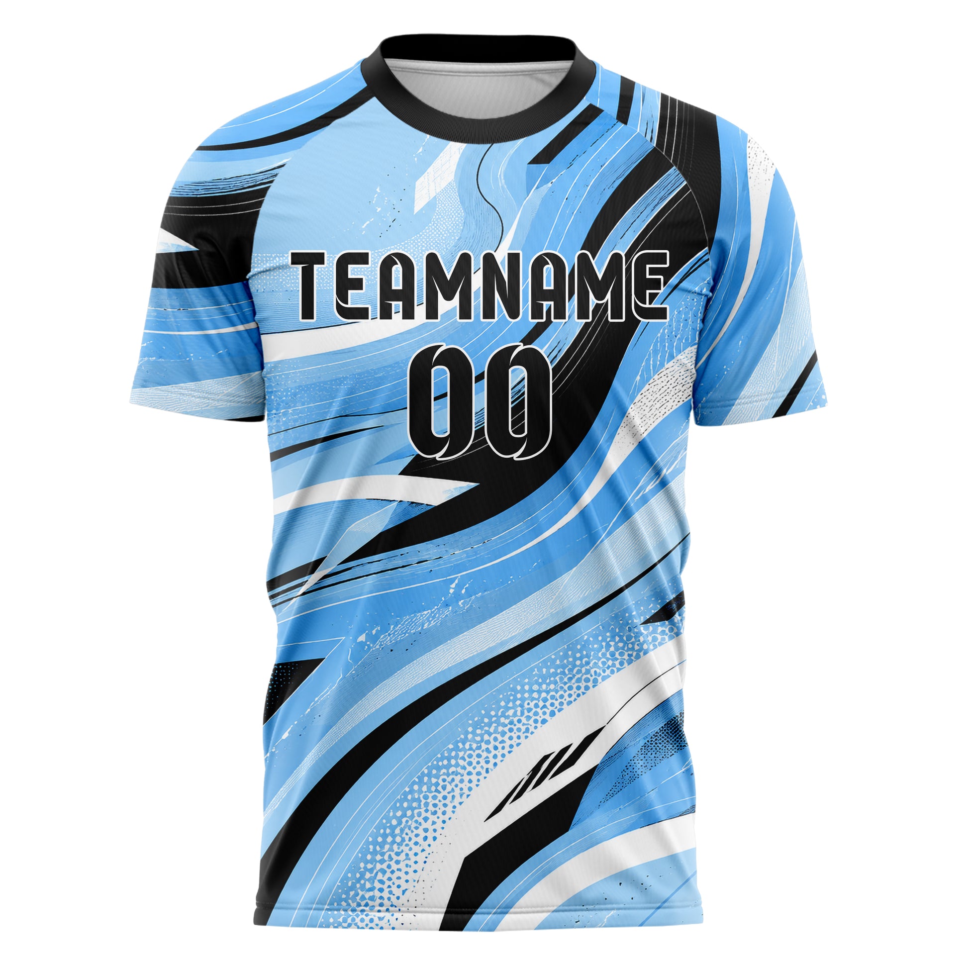 Puderblau lebendiges abstrakte Linien wavy Parallel Curves Design 12-0390 individuelles Fußballtrikot front