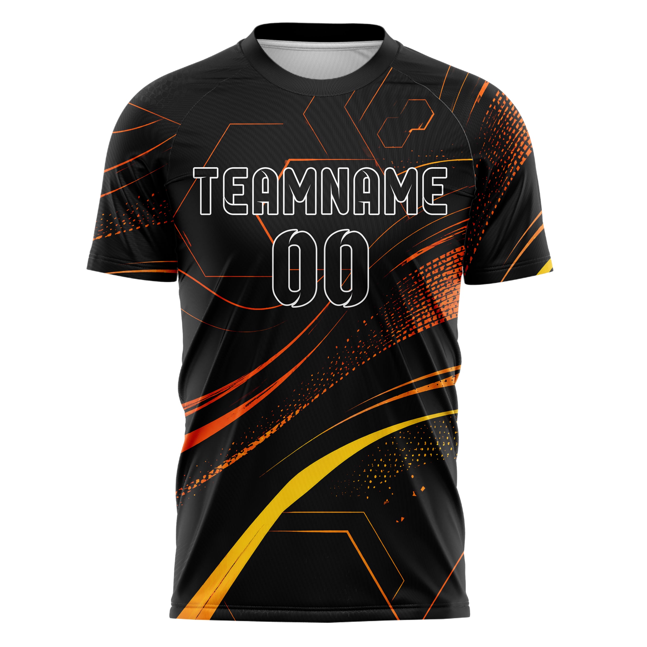 Schwarz dunkles abstrakte Linien Hexagons Curve Lines Design 12-0341 individuelles Fußballtrikot front