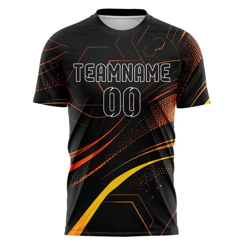 Schwarz dunkles abstrakte Linien Hexagons Curve Lines Design 12-0341 individuelles Fußballtrikot front