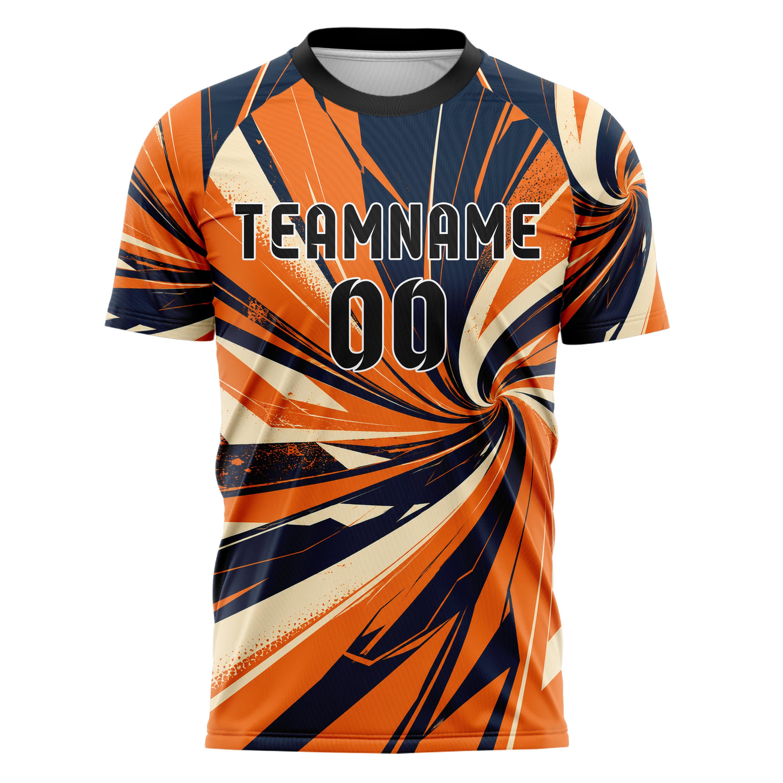 Bay Orange lebendiges abstrakte Linien diagonale Streamlines Design 12-0195 individuelles Fußballtrikot front