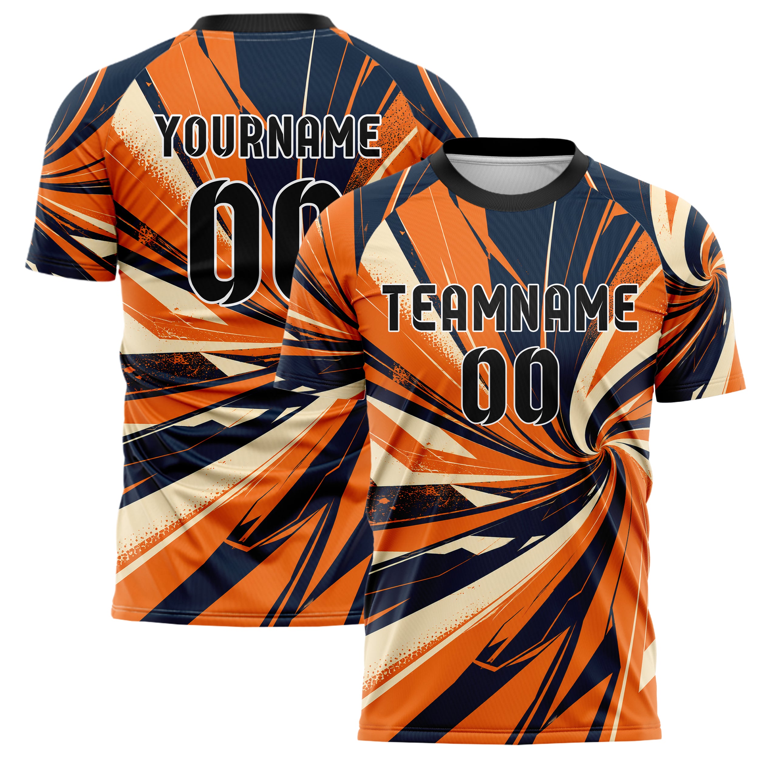 Bay Orange lebendiges abstrakte Linien diagonale Streamlines Design 12-0195 individuelles Fußballtrikot main