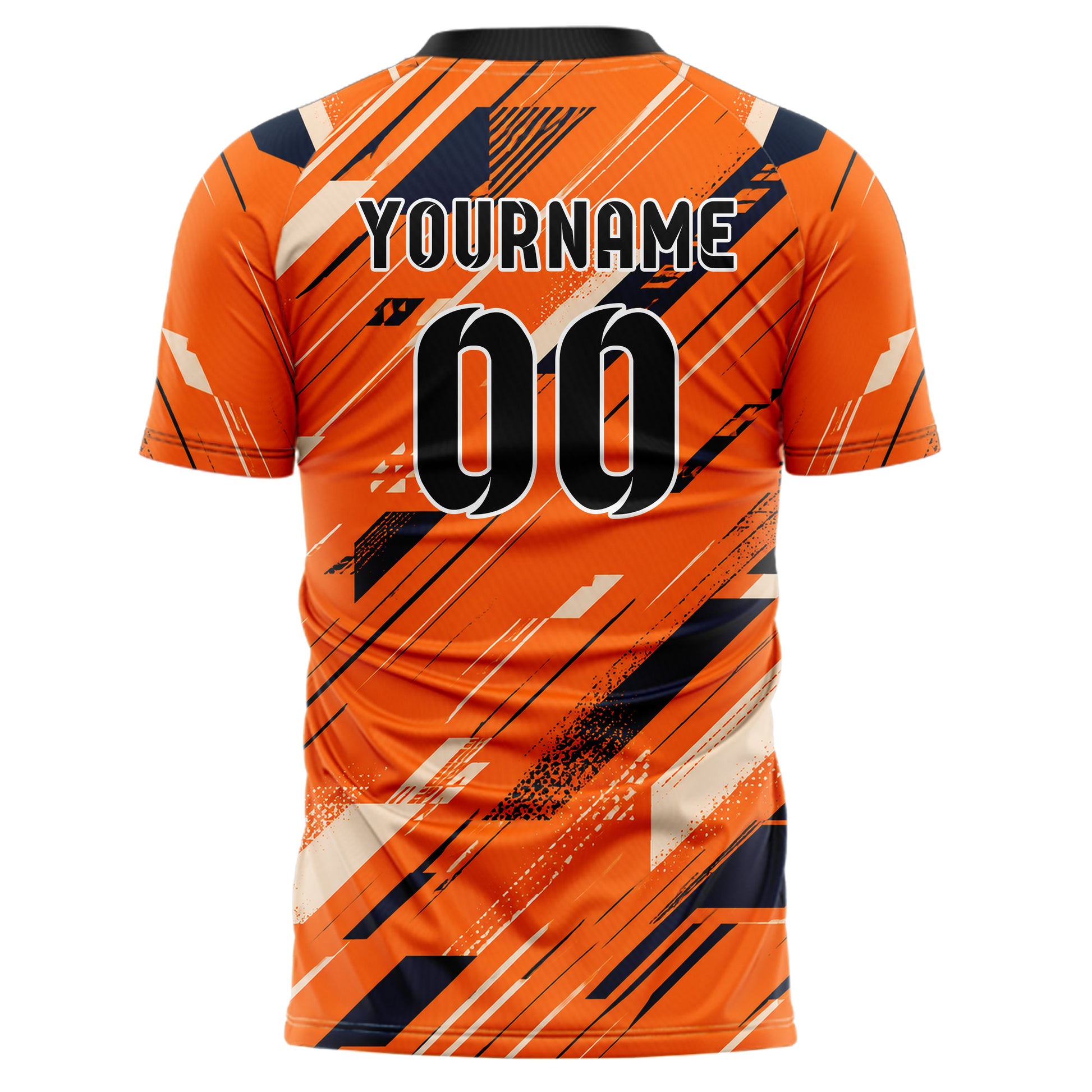 Bay Orange lebendiges abstrakte Linien diagonale Streamlines Design 12-0291 individuelles Fußballtrikot back