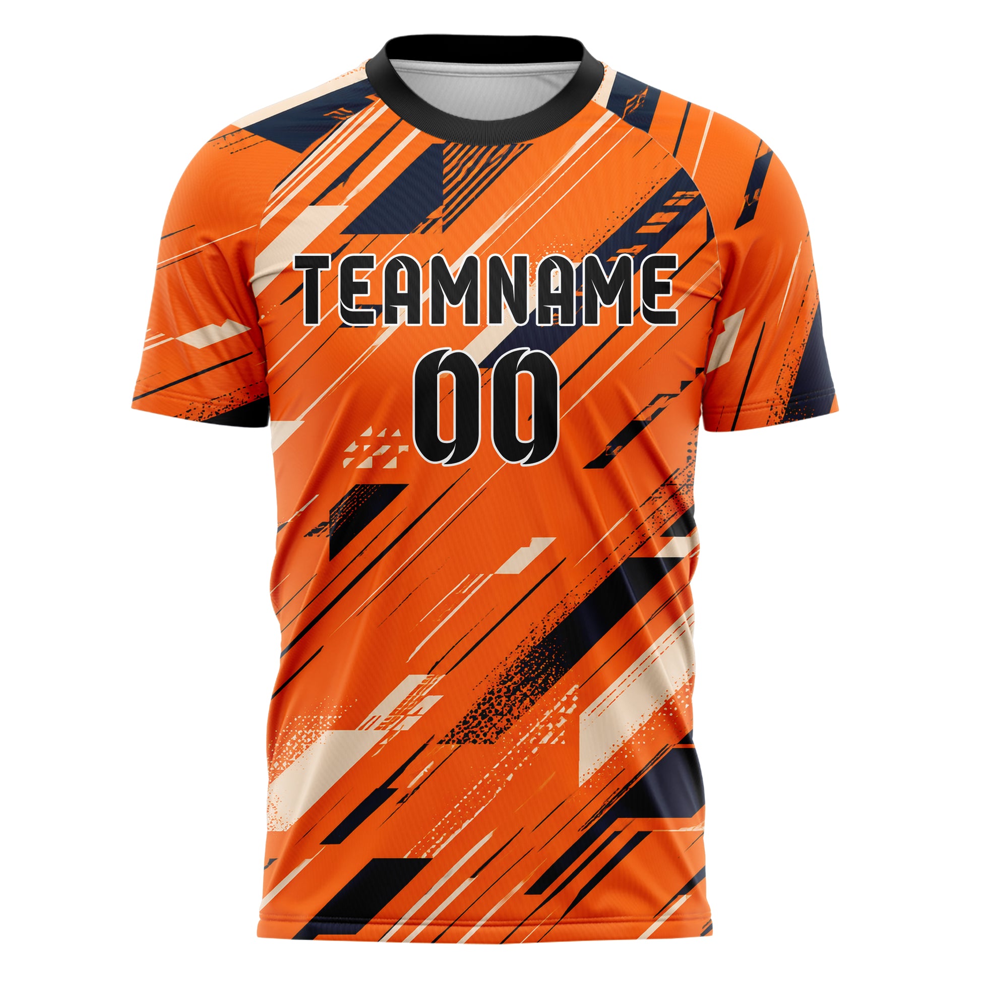 Bay Orange lebendiges abstrakte Linien diagonale Streamlines Design 12-0291 individuelles Fußballtrikot front