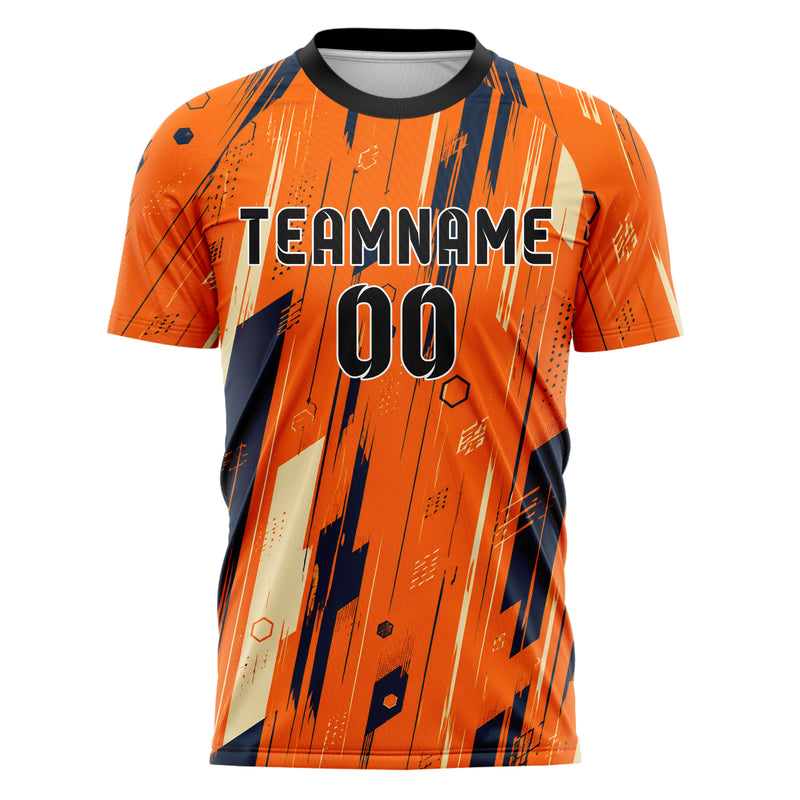 Bay Orange lebendiges abstrakte Linien diagonale Streamlines Design 12-0363 individuelles Fußballtrikot front