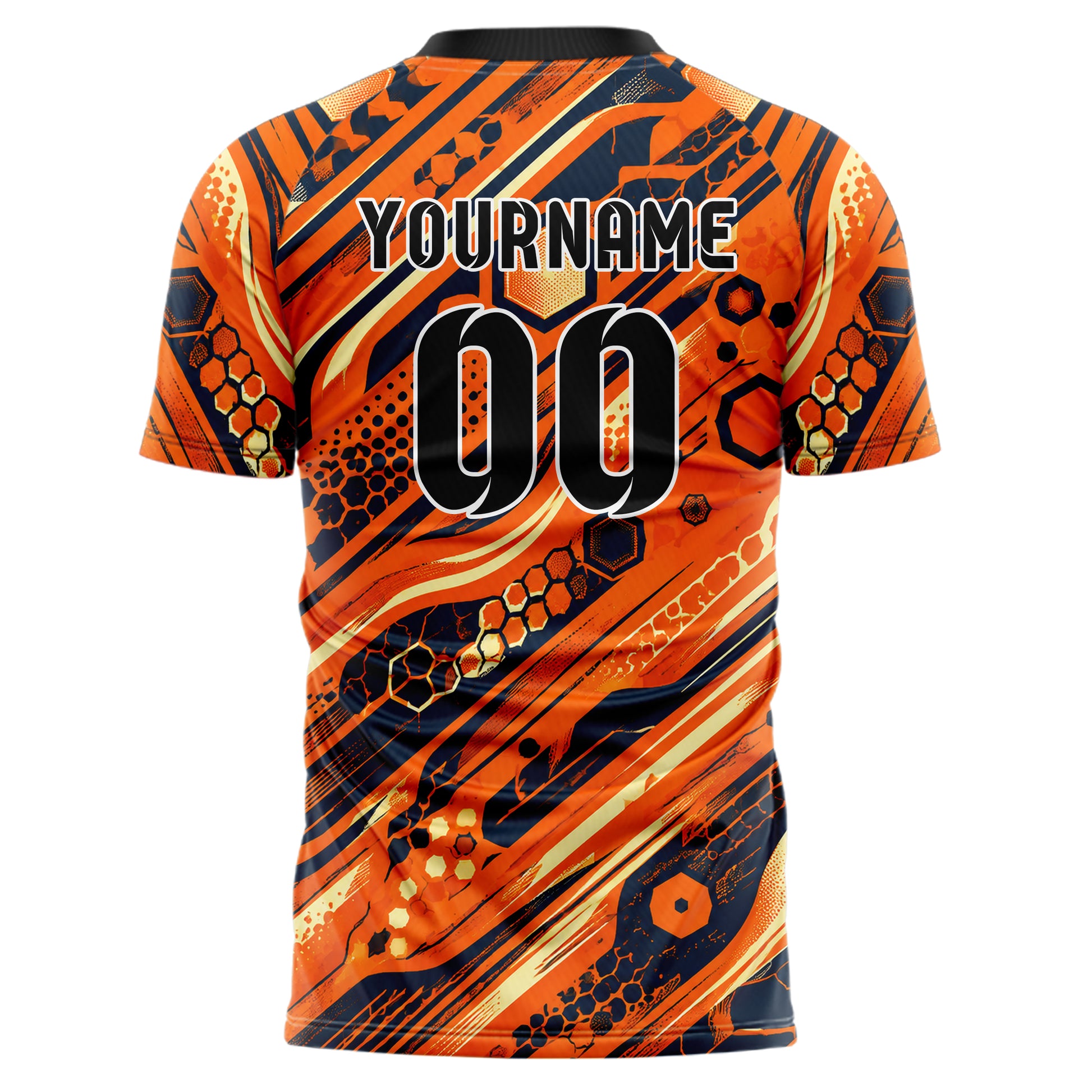 Bay Orange lebendiges abstrakte Linien Hexagons Curve Lines Design 12-0309 individuelles Fußballtrikot back