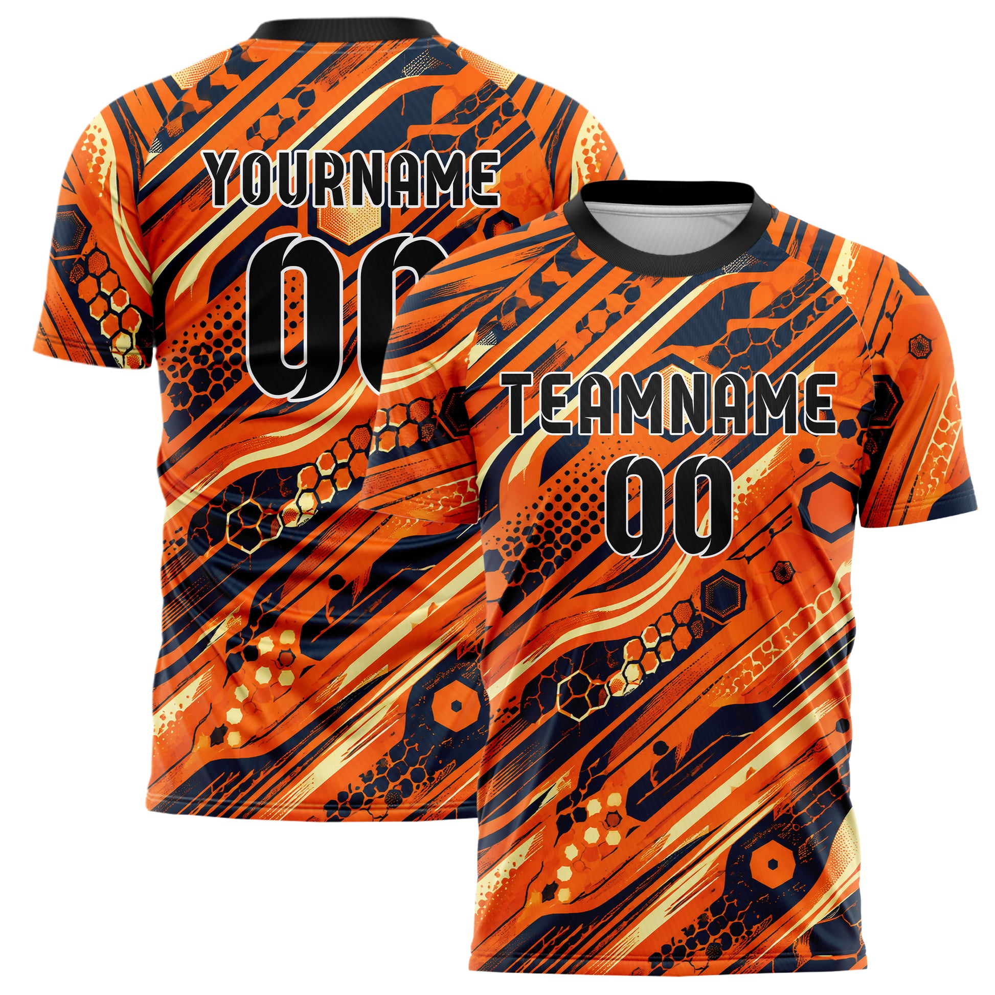 Bay Orange lebendiges abstrakte Linien Hexagons Curve Lines Design 12-0309 individuelles Fußballtrikot main