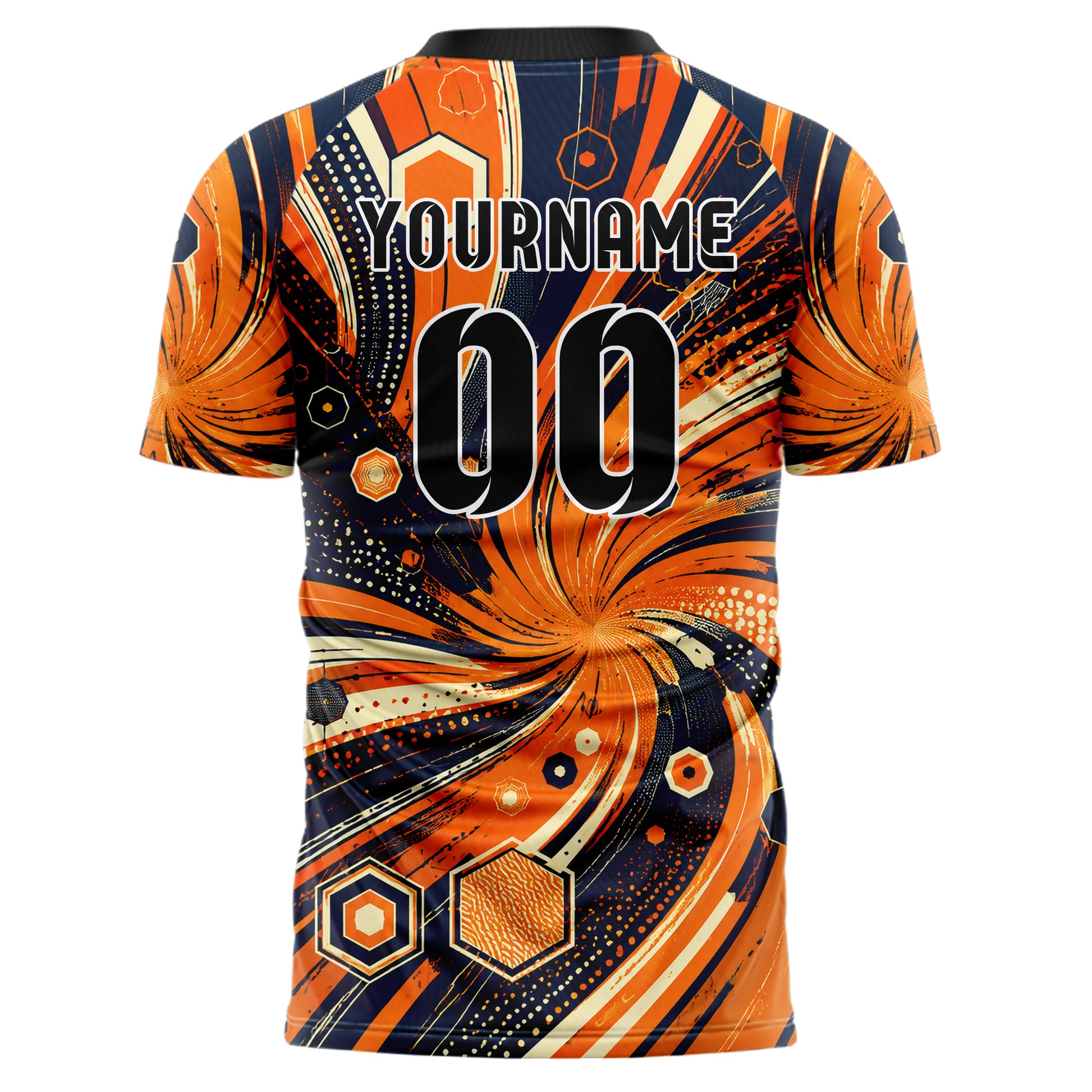 Bay Orange lebendiges abstrakte Linien Hexagons Curve Lines Design 12-0405 individuelles Fußballtrikot back