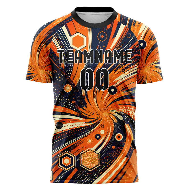 Bay Orange lebendiges abstrakte Linien Hexagons Curve Lines Design 12-0405 individuelles Fußballtrikot front