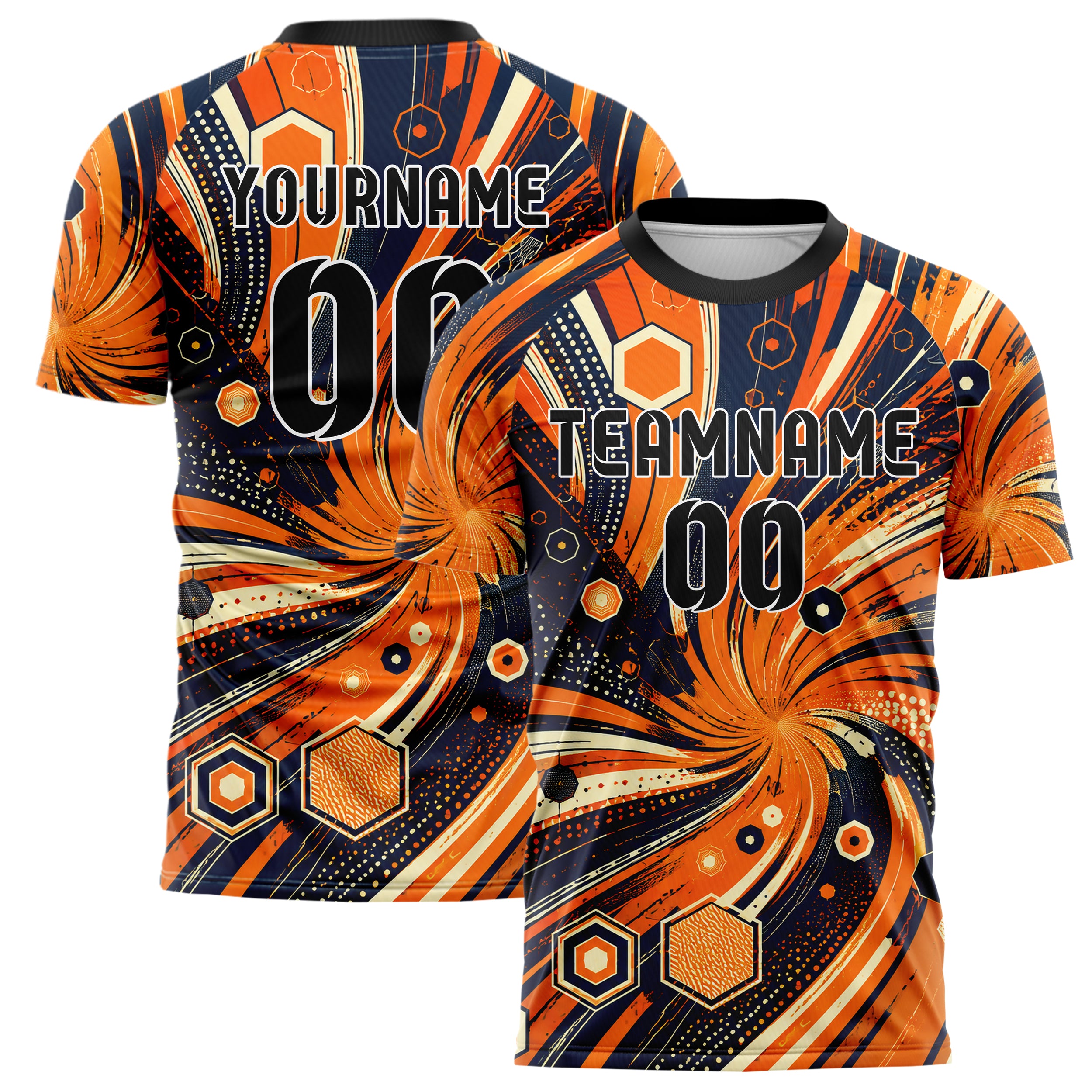 Bay Orange lebendiges abstrakte Linien Hexagons Curve Lines Design 12-0405 individuelles Fußballtrikot main