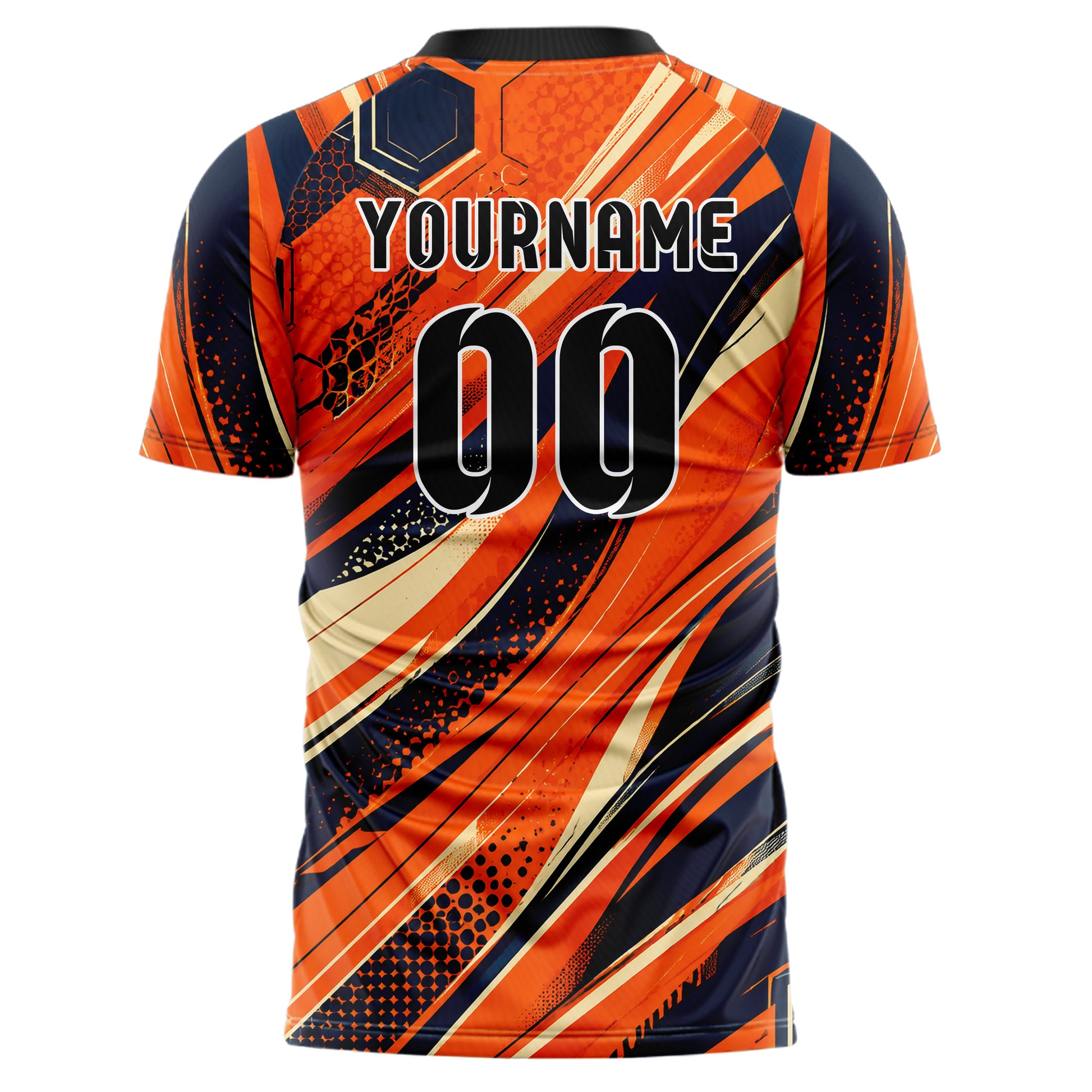 Bay Orange lebendiges abstrakte Linien Hexagons Curve Lines Design 12-0429 individuelles Fußballtrikot back