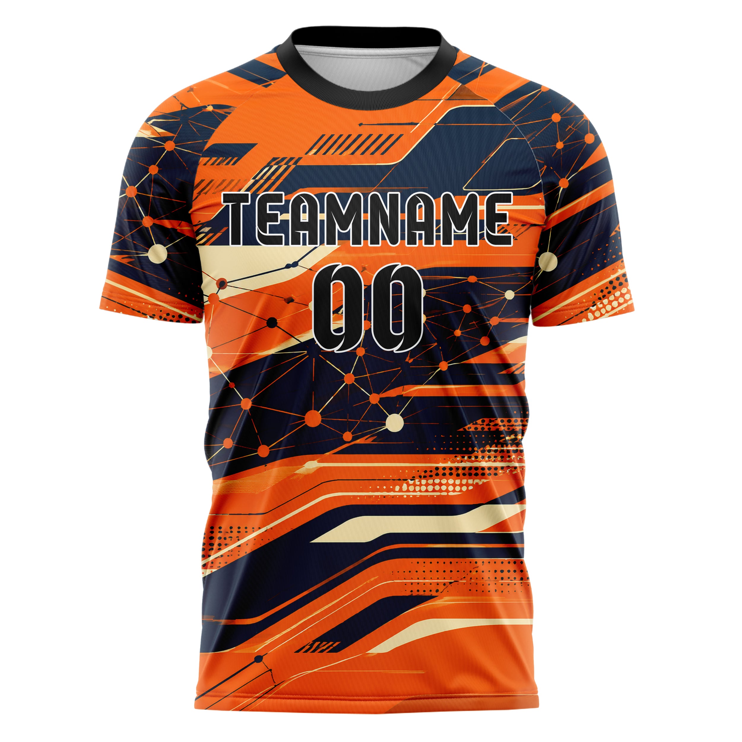 Bay Orange lebendiges abstrakte Linien Network Web Design 12-0039 individuelles Fußballtrikot front