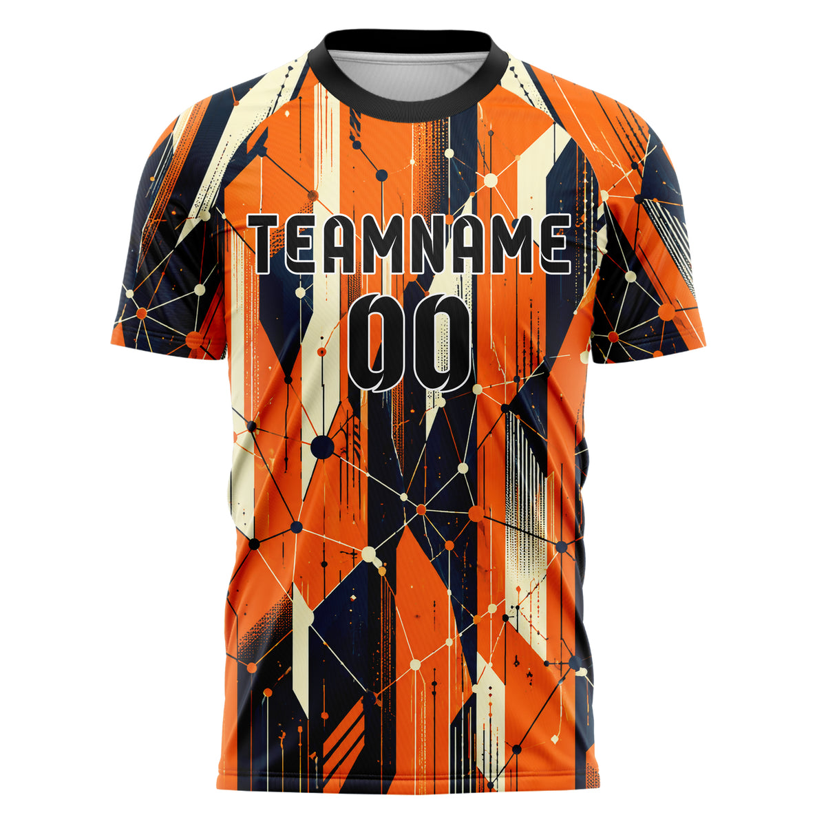 Bay Orange lebendiges abstrakte Linien Network Web Design 12-0447 individuelles Fußballtrikot front
