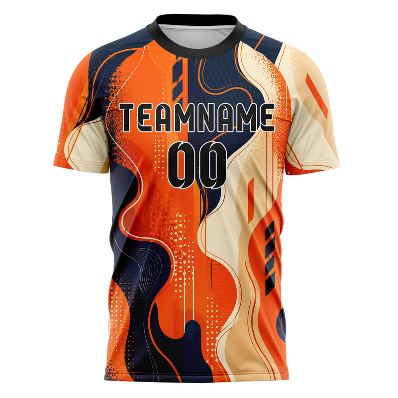 Bay Orange lebendiges abstrakte Linien Organic Blobs Outline Design 12-0420 individuelles Fußballtrikot front