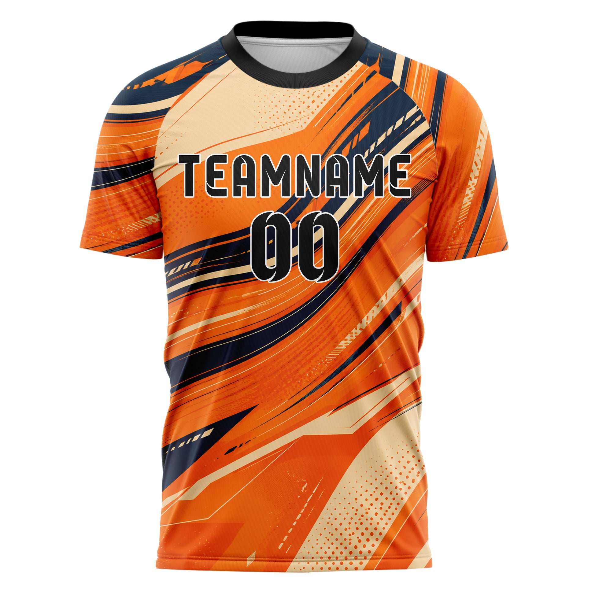 Bay Orange lebendiges abstrakte Linien wavy Parallel Curves Design 12-0246 individuelles Fußballtrikot front