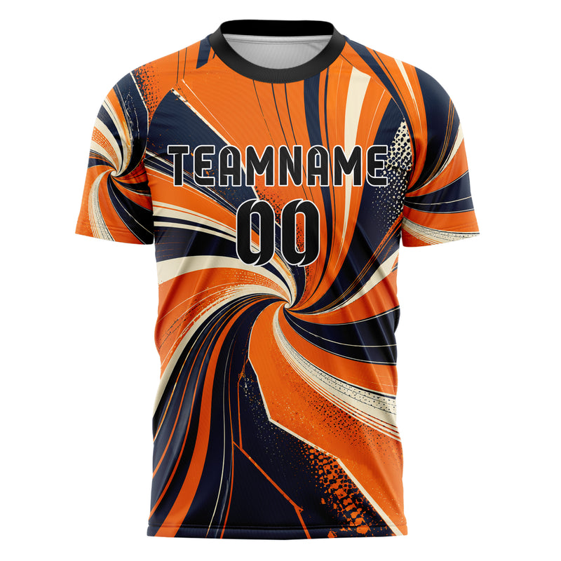 Bay Orange lebendiges abstrakte Linien wavy Parallel Curves Design 12-0462 individuelles Fußballtrikot front