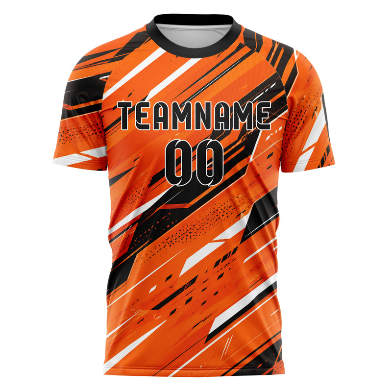 Orange lebendiges abstrakte Linien asymmetrische Vector Panels Design 12-0361 individuelles Fußballtrikot front