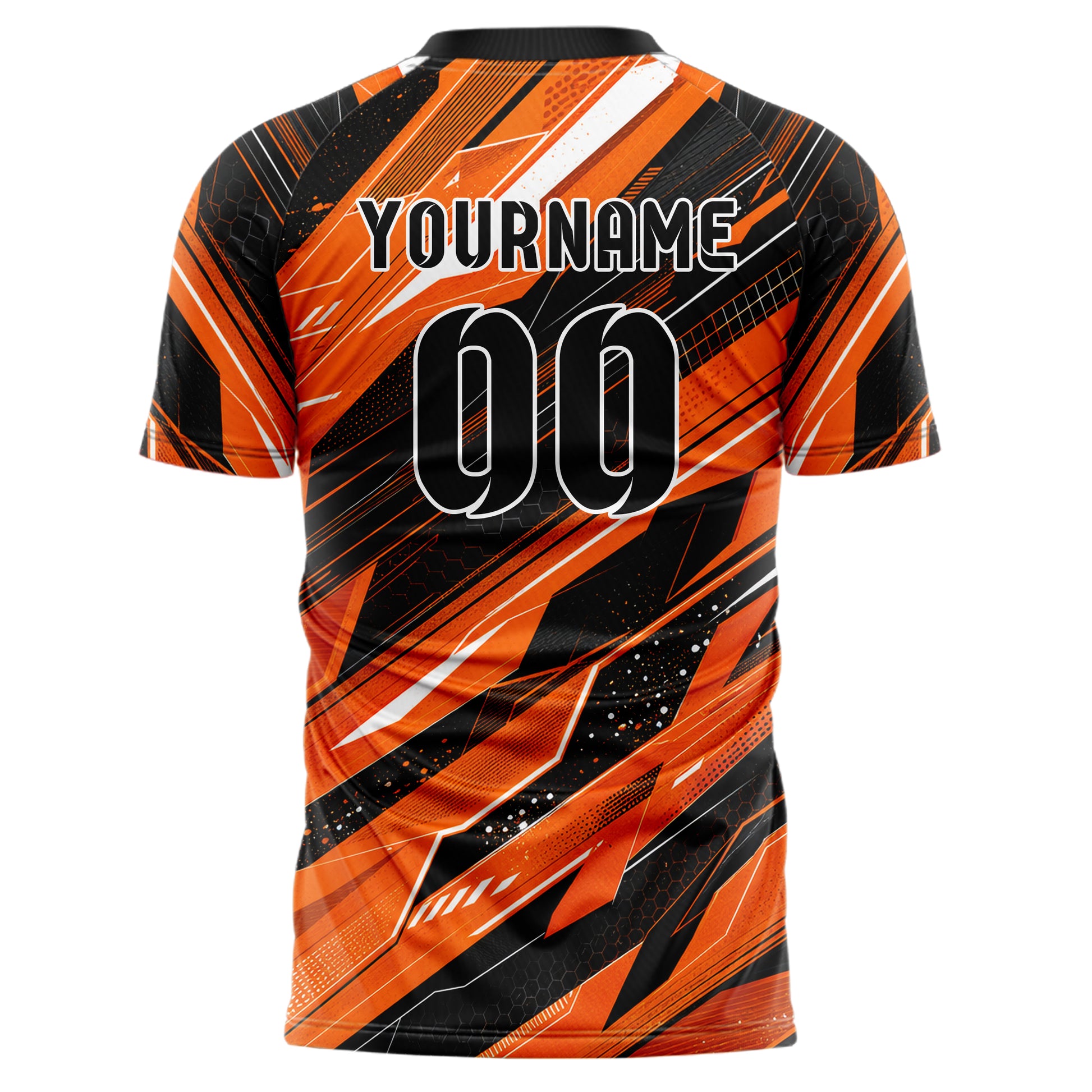 Orange lebendiges abstrakte Linien diagonale Streamlines Design 12-0019 individuelles Fußballtrikot back