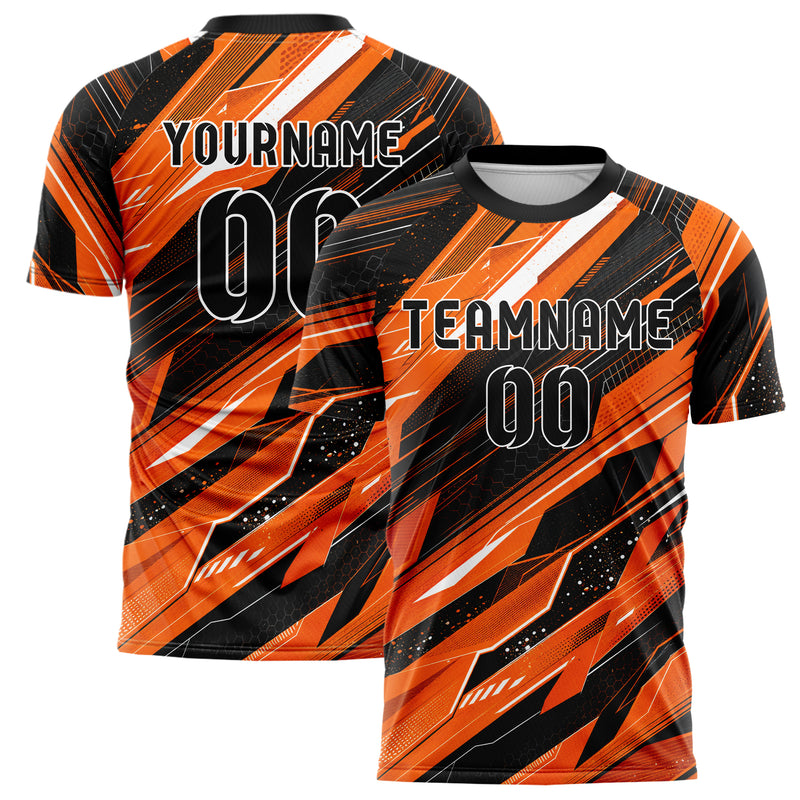 Orange lebendiges abstrakte Linien diagonale Streamlines Design 12-0019 individuelles Fußballtrikot main