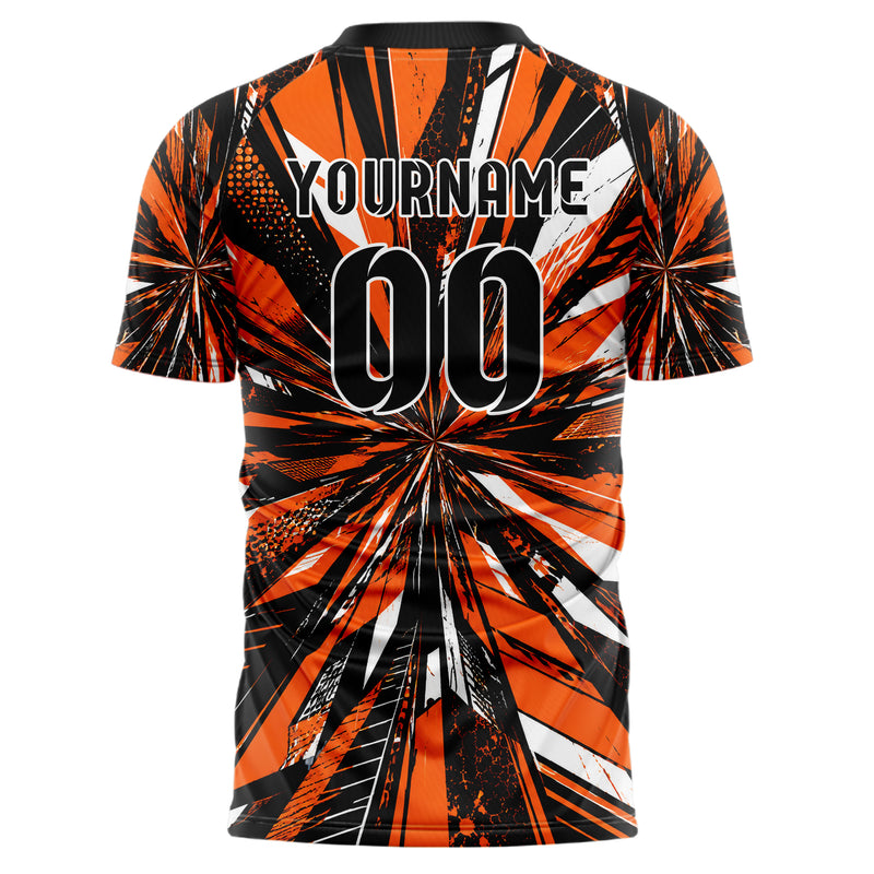 Orange lebendiges abstrakte Linien diagonale Streamlines Design 12-0043 individuelles Fußballtrikot back