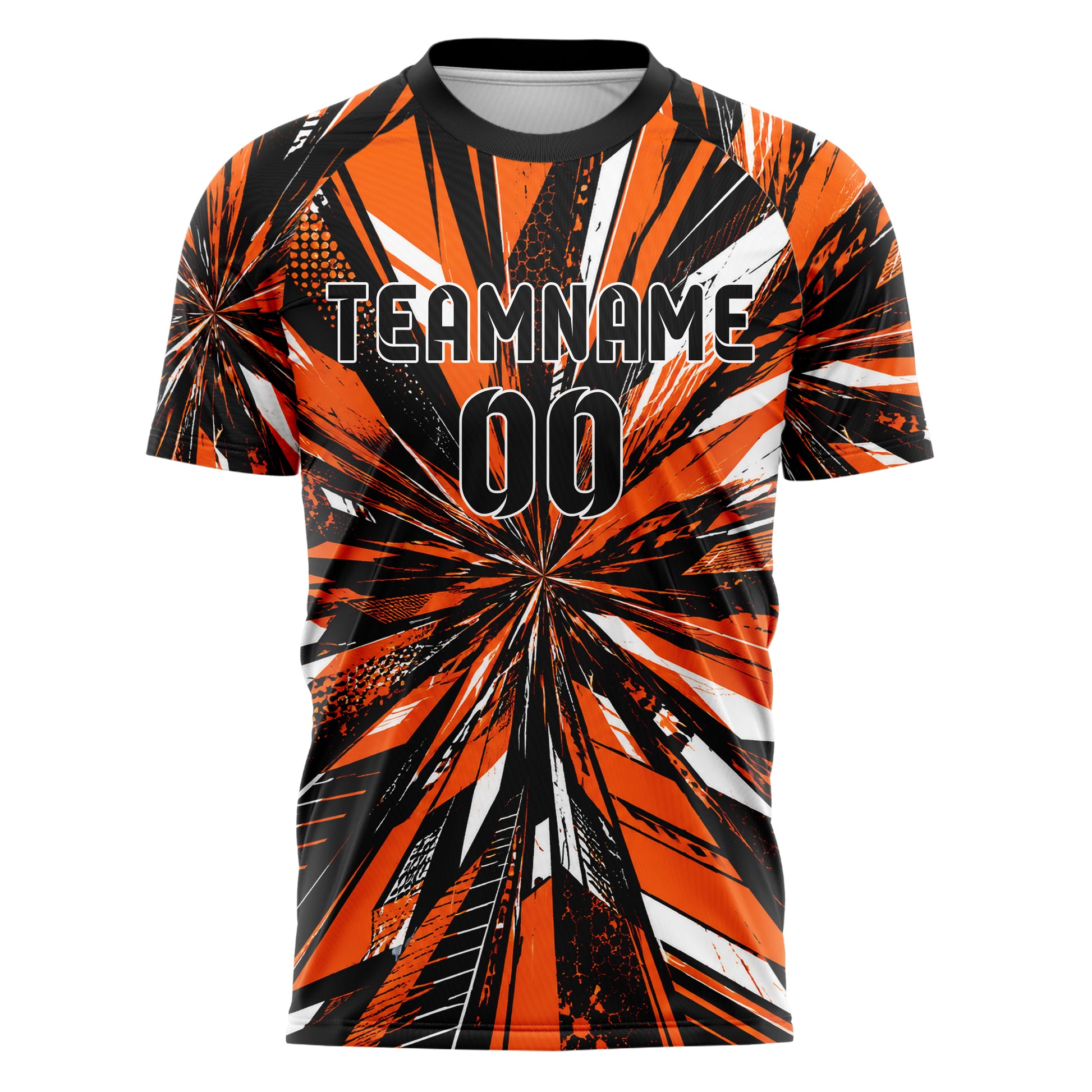 Orange lebendiges abstrakte Linien diagonale Streamlines Design 12-0043 individuelles Fußballtrikot front