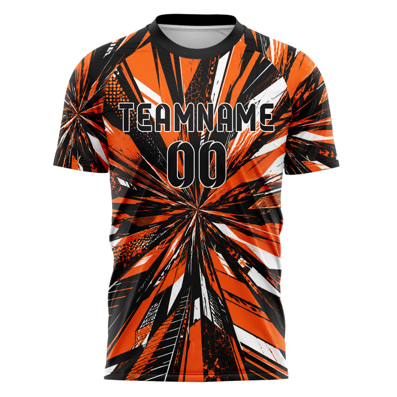 Orange lebendiges abstrakte Linien diagonale Streamlines Design 12-0043 individuelles Fußballtrikot front