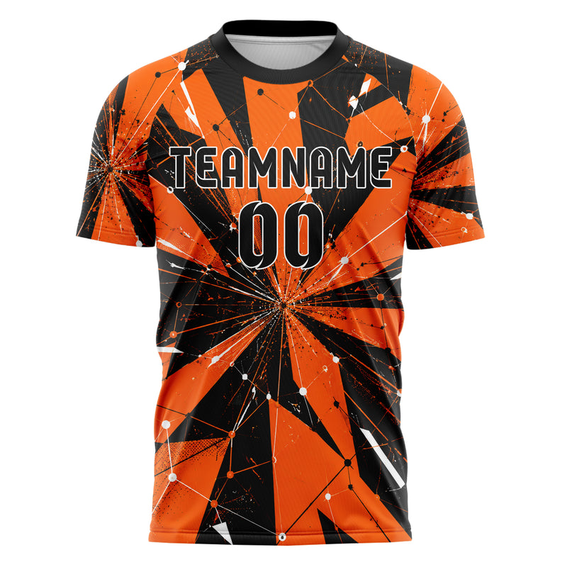 Orange lebendiges abstrakte Linien Network Web Design 12-0367 individuelles Fußballtrikot front
