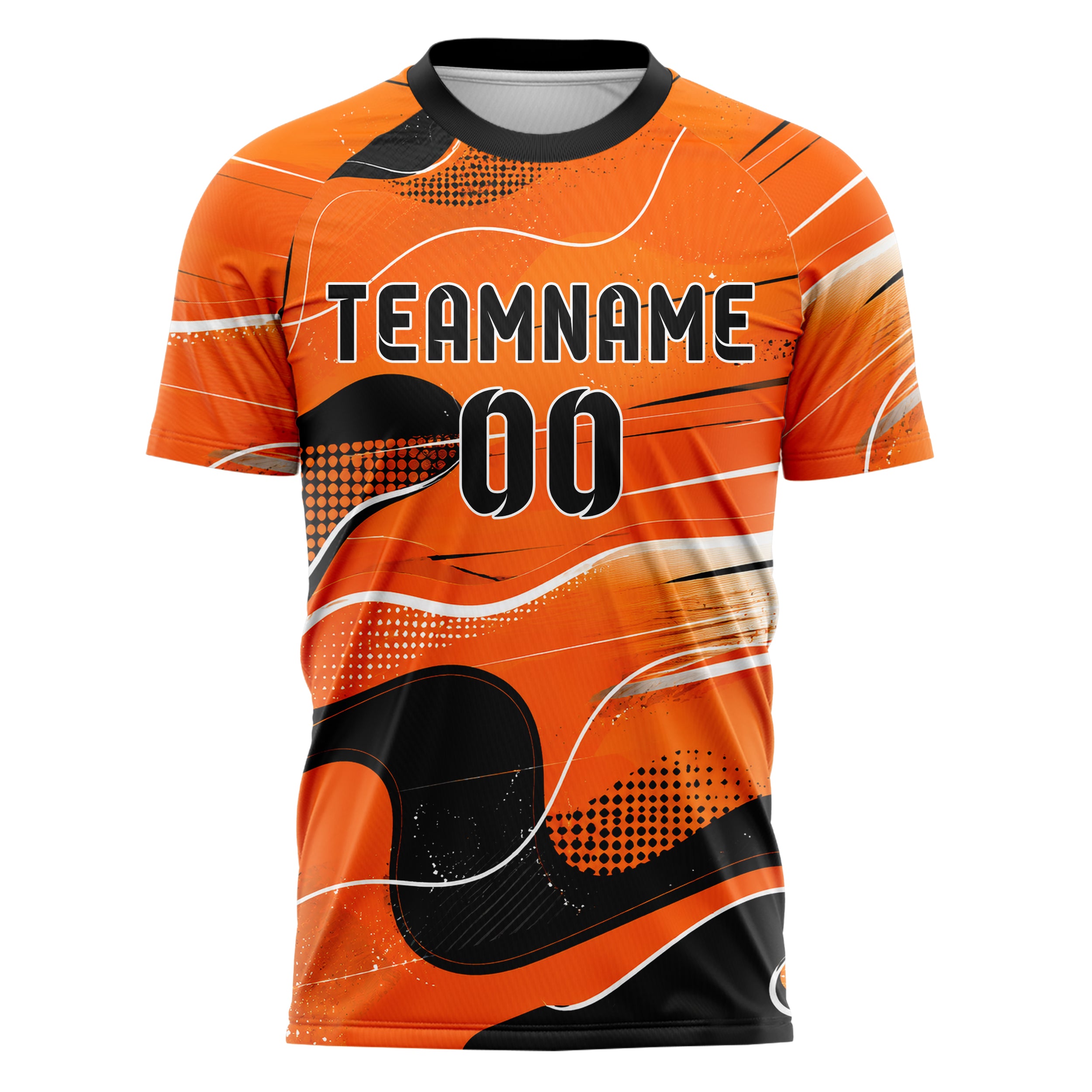 Orange lebendiges abstrakte Linien Organic Blobs Outline Design 12-0556 individuelles Fußballtrikot front