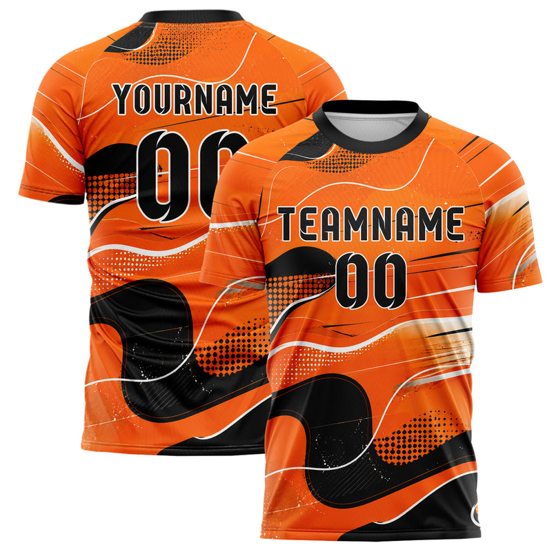 Orange lebendiges abstrakte Linien Organic Blobs Outline Design 12-0556 individuelles Fußballtrikot main