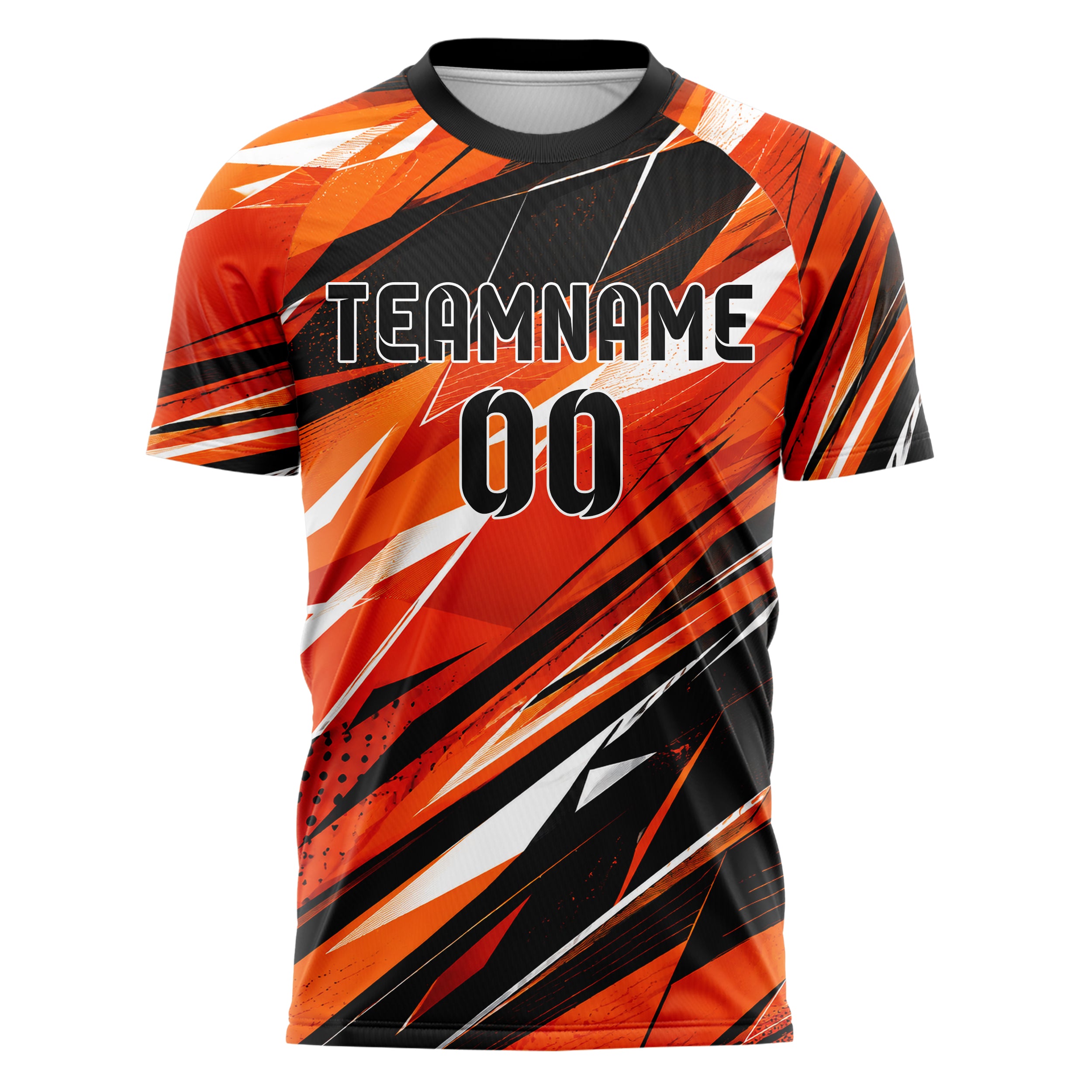 Orange lebendiges abstrakte Linien Polygon Shards Design 12-0538 individuelles Fußballtrikot front