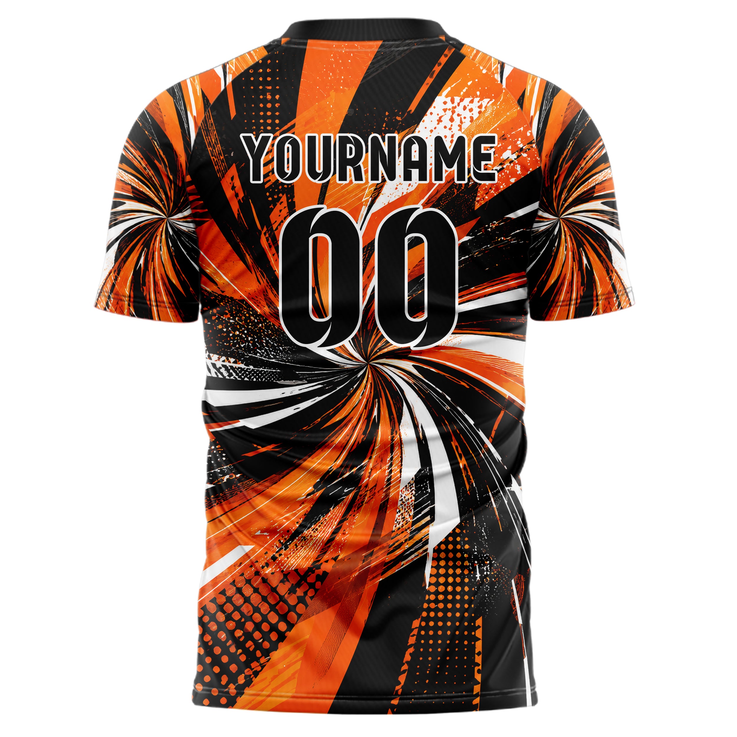 Orange lebendiges abstrakte Linien Speckles Line Accents Design 12-0064 individuelles Fußballtrikot back