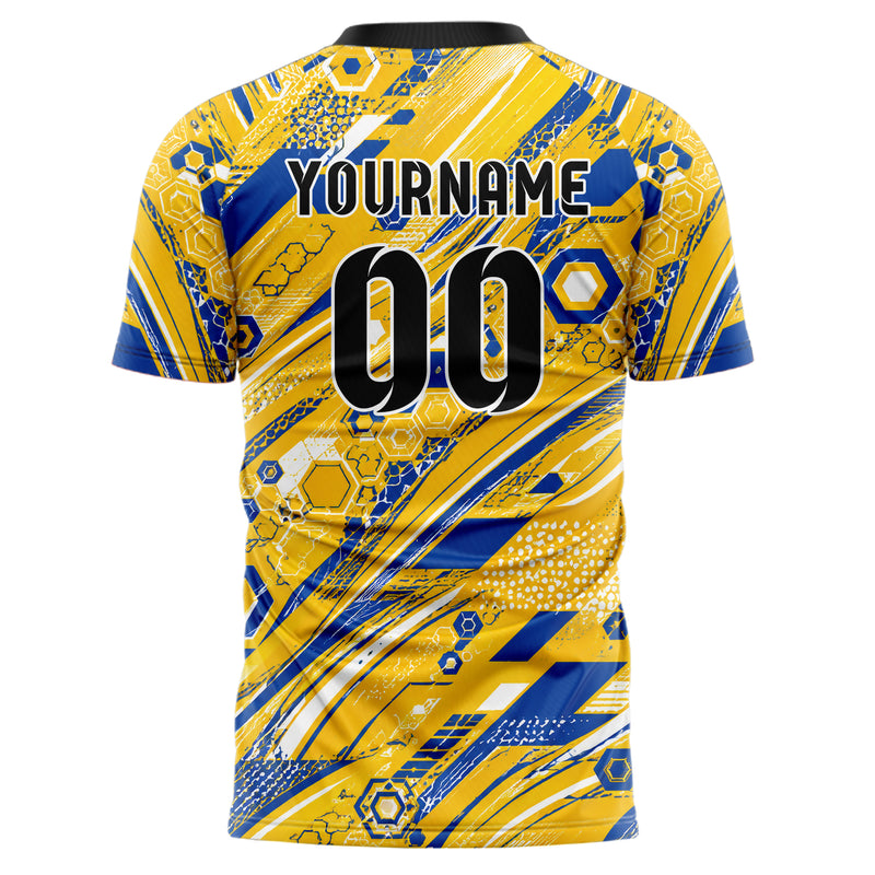 Gold klassisches abstrakte Linien Hexagons Curve Lines Design 12-0093 individuelles Fußballtrikot back