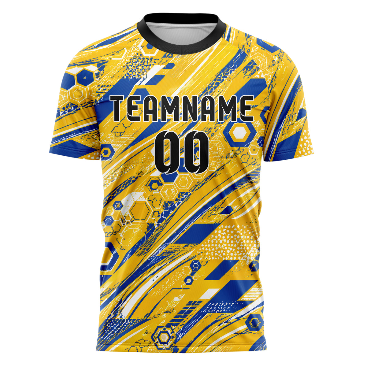 Gold klassisches abstrakte Linien Hexagons Curve Lines Design 12-0093 individuelles Fußballtrikot front