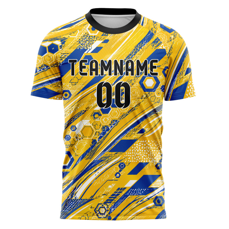 Gold klassisches abstrakte Linien Hexagons Curve Lines Design 12-0093 individuelles Fußballtrikot front