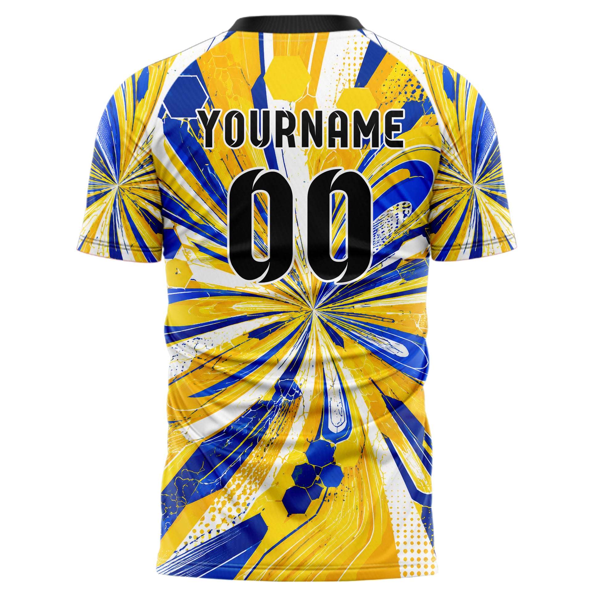 Gold klassisches abstrakte Linien Hexagons Curve Lines Design 12-0141 individuelles Fußballtrikot back